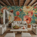 Florabundance I Autumn Teal Mural Wallpaper - room preview 05