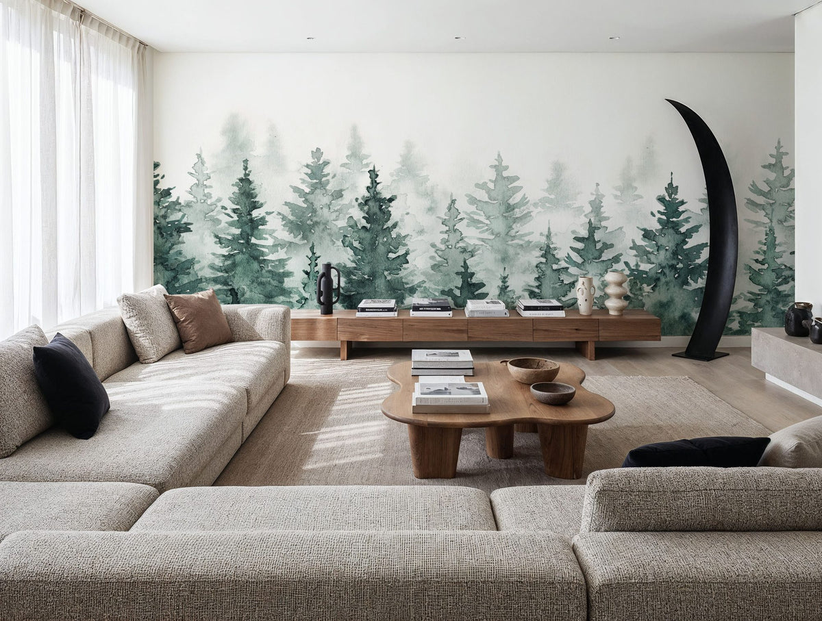 Juniper Treetops, Watercolor Mural Wallpaper - room preview 05
