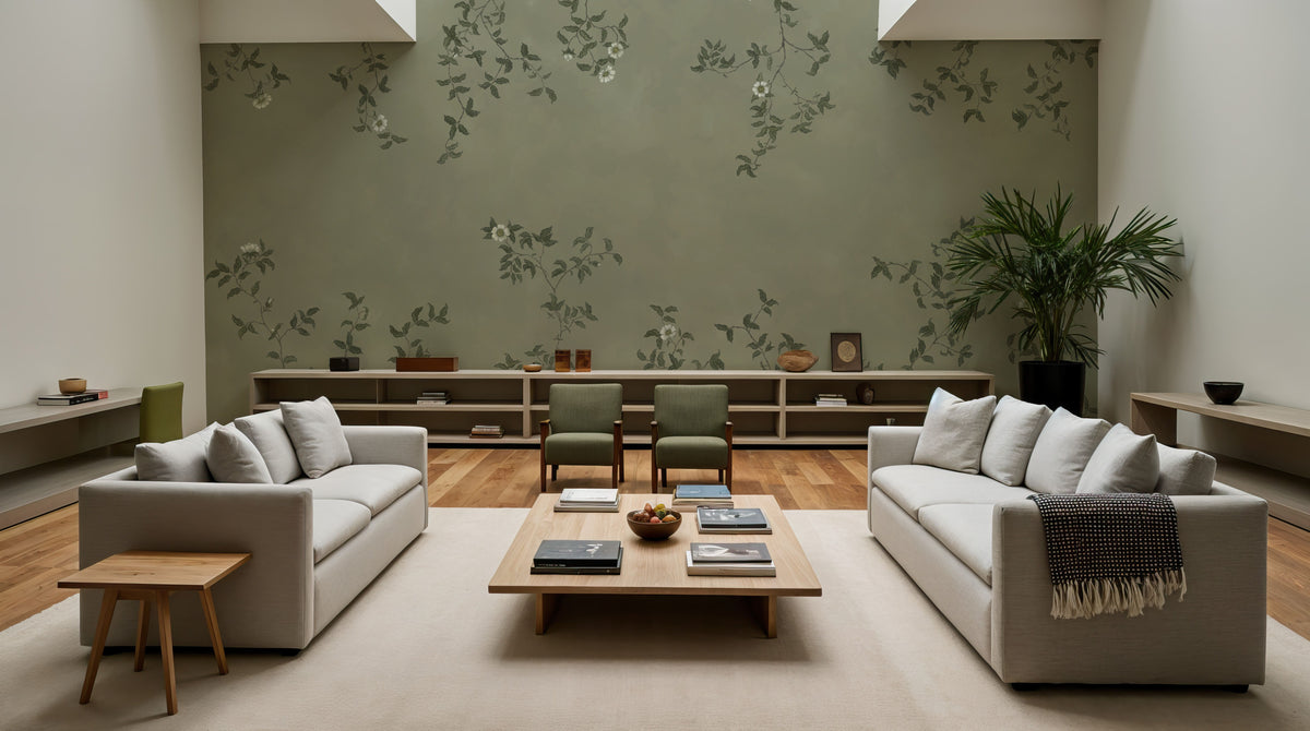 Rambling Rose, Ivory on Jade Mural Wallpaper - room preview 05