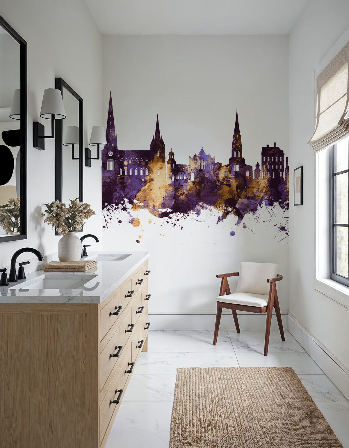 Lichfield England Skyline Purple & Gold Mural Wallpaper - room preview 05