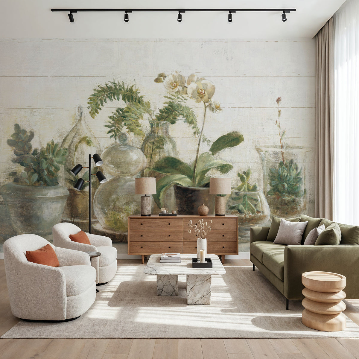 Greenhouse Orchids on Shiplap Mural Wallpaper - room preview 05