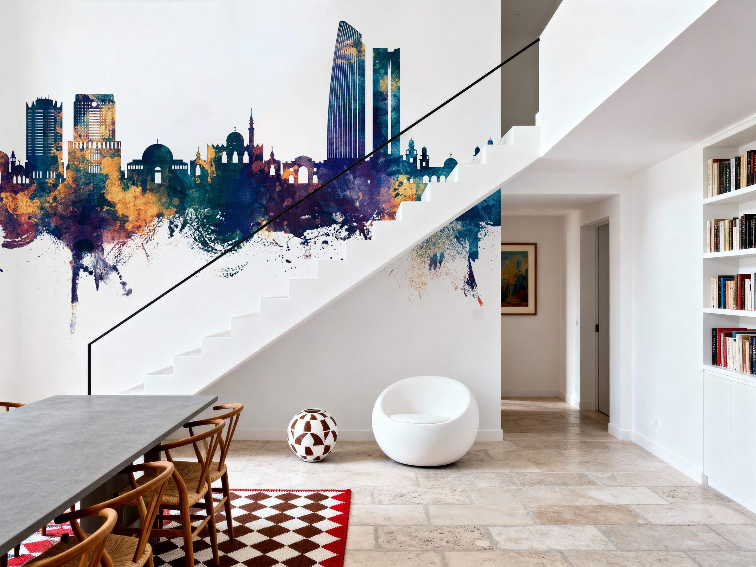 Amman Skyline Blue & Bronze Mural Wallpaper