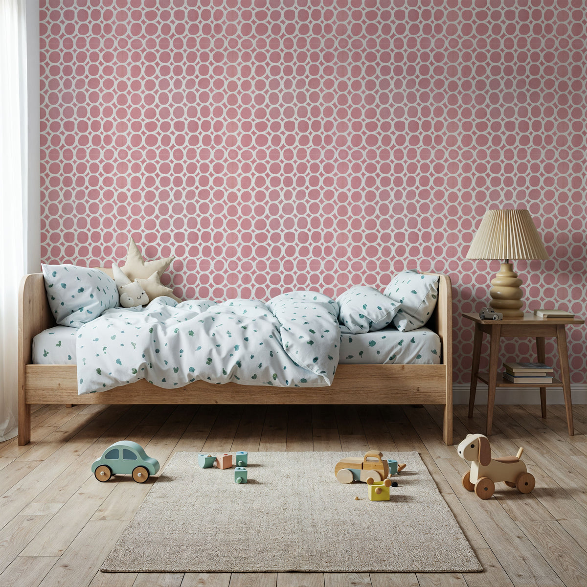 Mixed Red Circles Inverse Mural Wallpaper - room preview 05