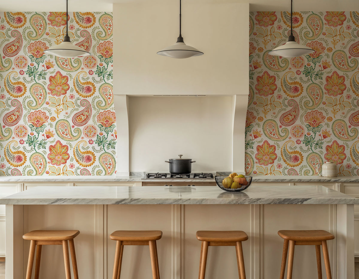 Harvest Paisley Mini White Mural Wallpaper - room preview 05