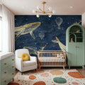 Whales in the Sky with Balloons, Midnight Mural Wallpaper - room preview 05