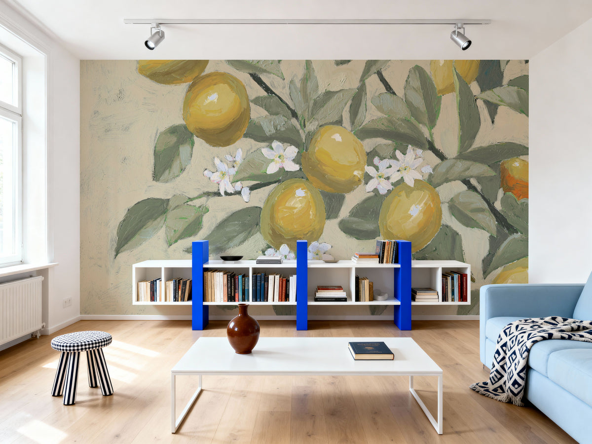Lemon Branch Neutral Mural Wallpaper - room preview 05