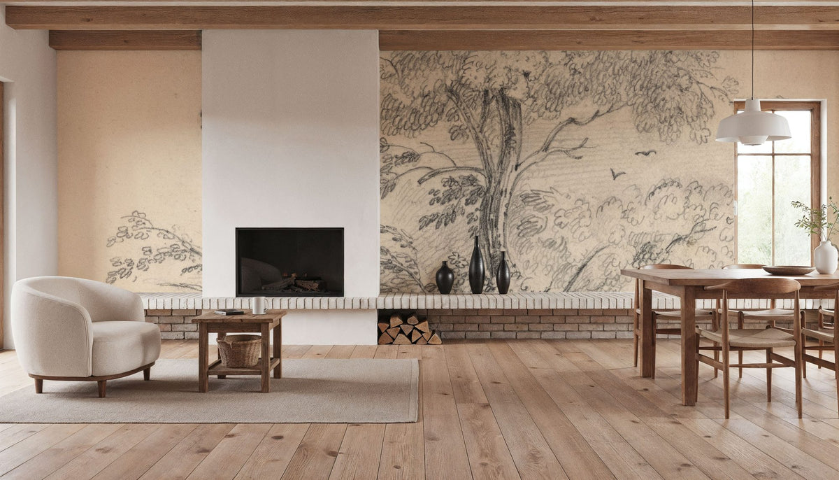 Tree Sketch Mural Wallpaper - room preview 05