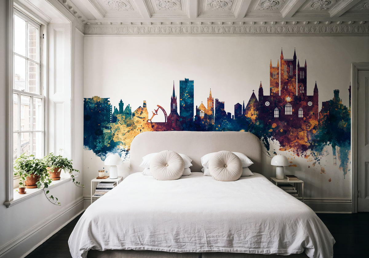Lincoln England Skyline Blue & Bronze Mural Wallpaper - room preview 05