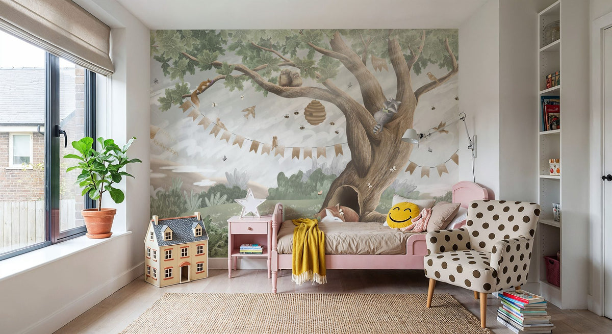 Oak Hill Slumber, Soft Green Mural Wallpaper - room preview 05