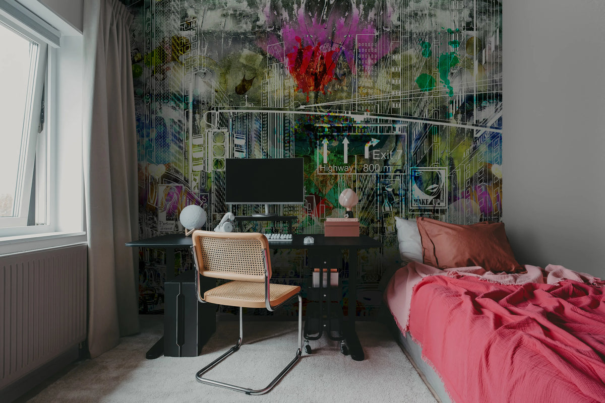 Cartoon City, Graffiti Mural Wallpaper - room preview 05