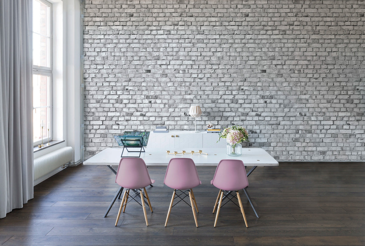 Brick Wall, White Mural Wallpaper - room preview 05