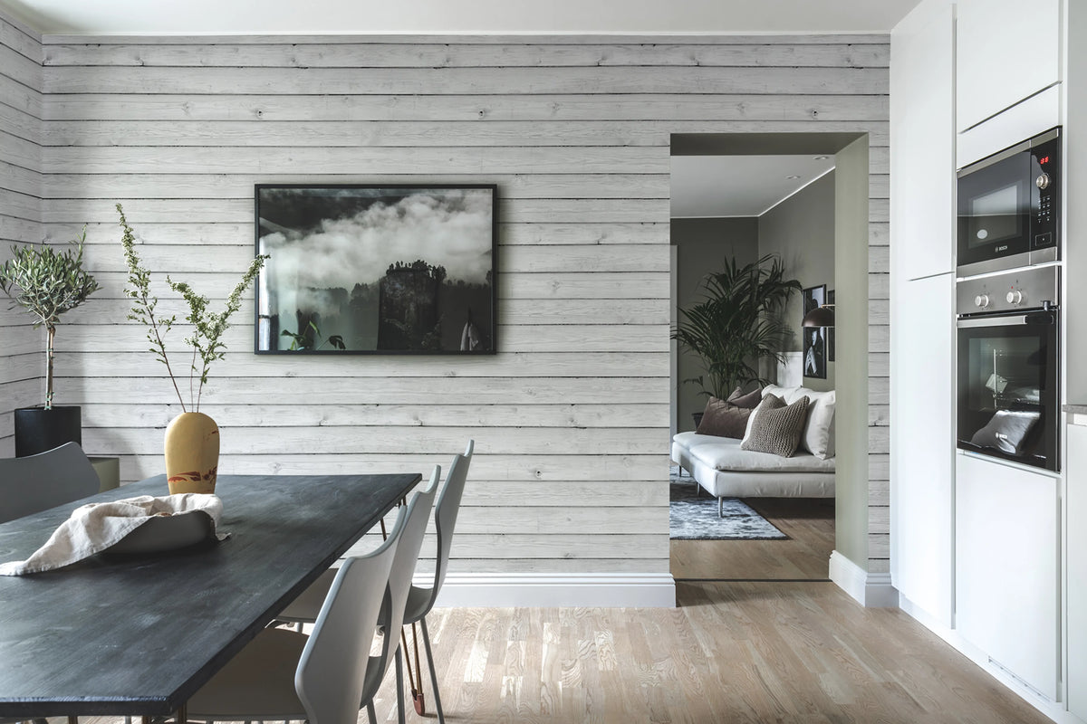 Horizontal Boards, White Mural Wallpaper - room preview 05