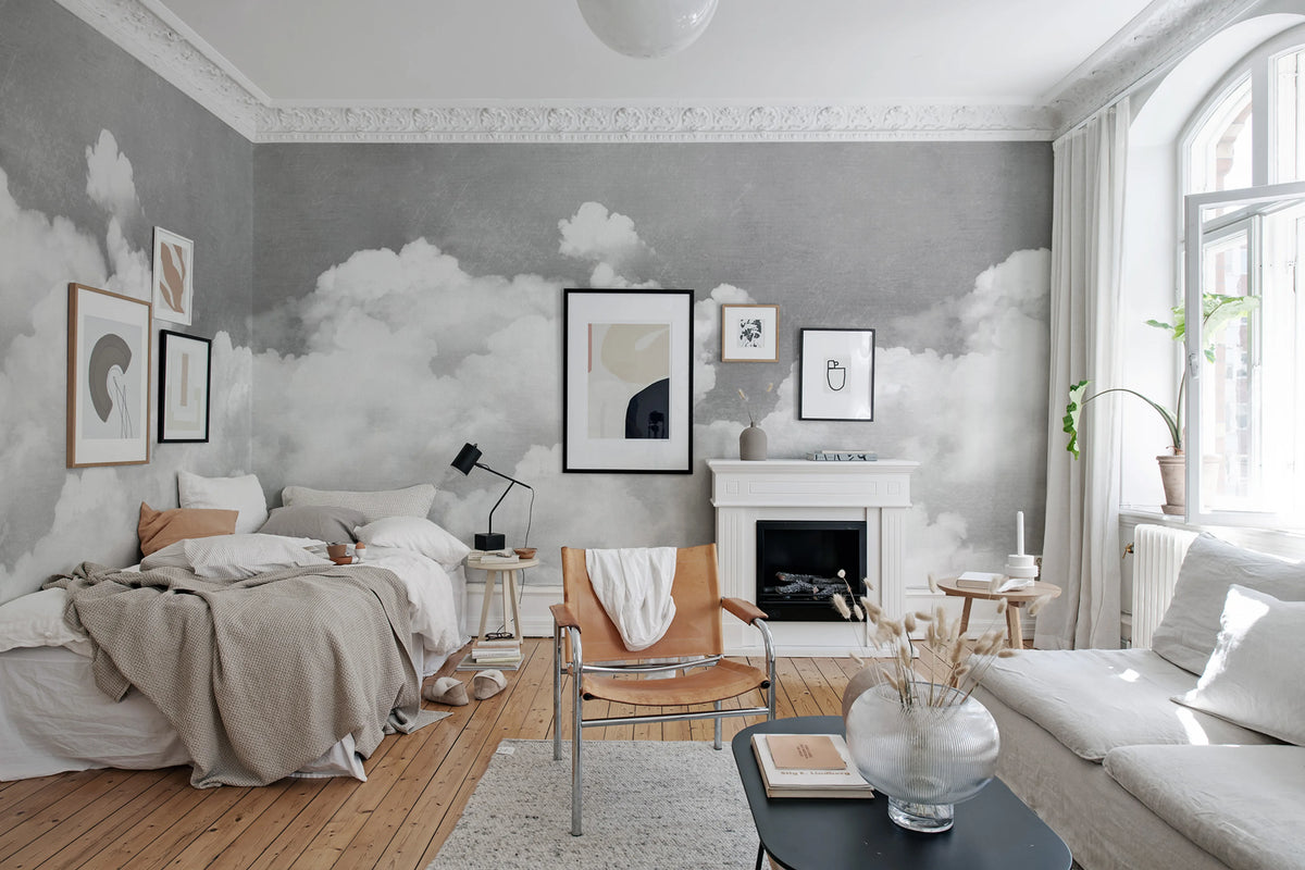 Cuddle Clouds, Graphite Mural Wallpaper - room preview 05