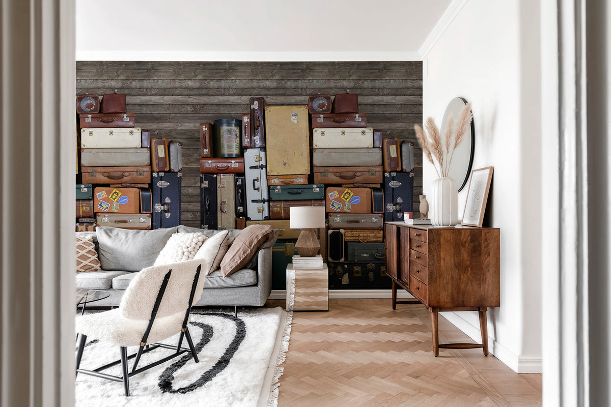 Stacked Suitcases, Heap Mural Wallpaper - room preview 05