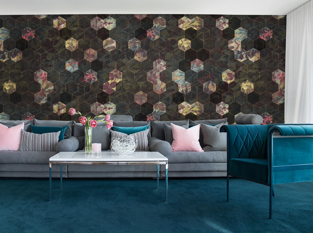Vinum Hexagon Mural Wallpaper - room preview 05