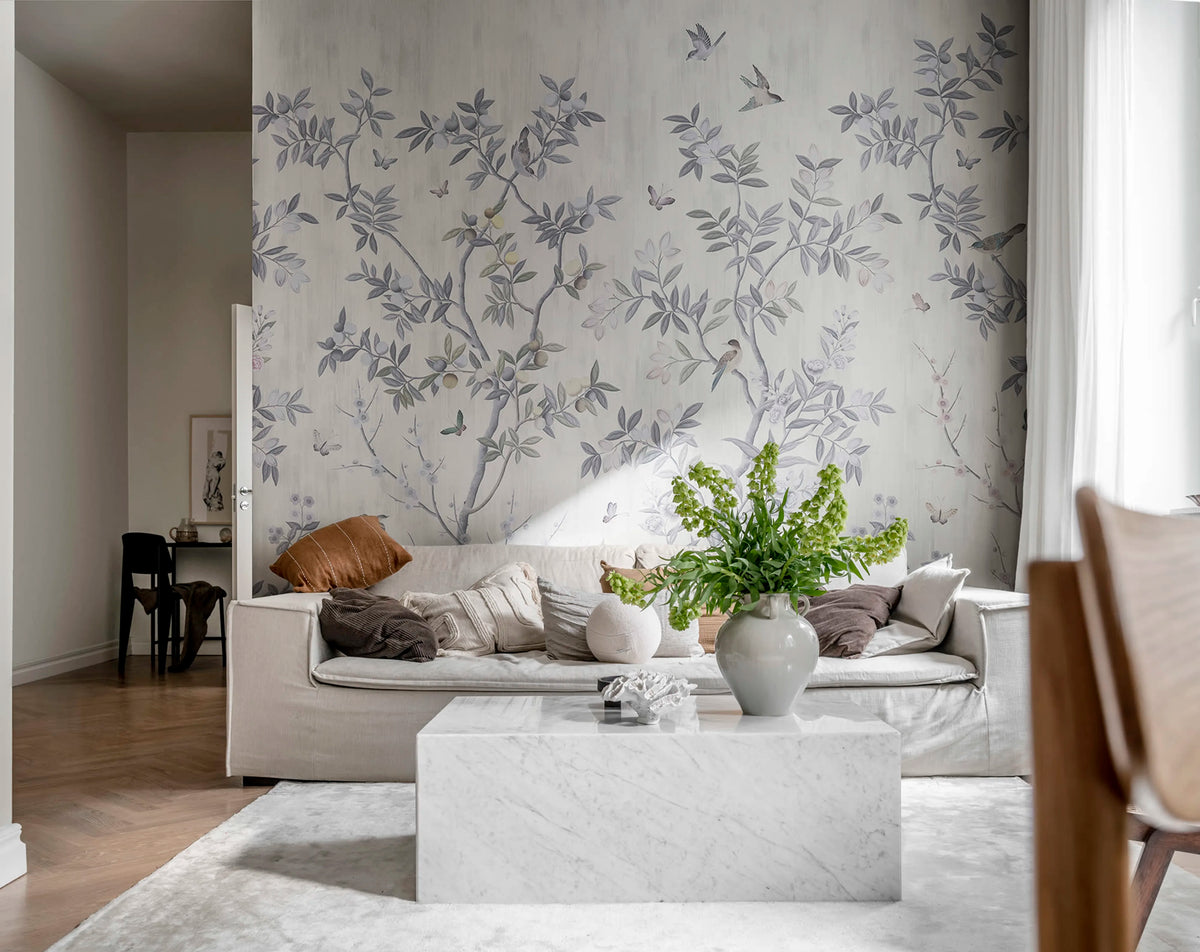 Chinoiserie Chic, Pearl Gray Mural Wallpaper - room preview 05