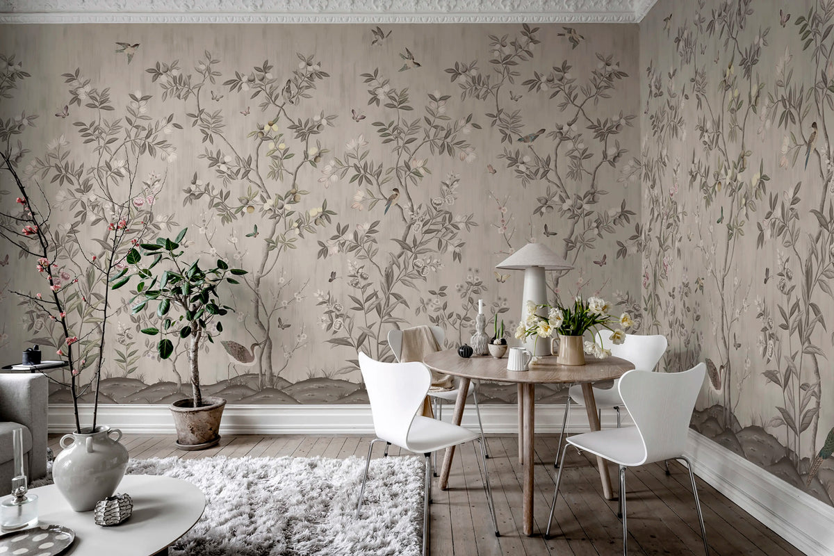 Chinoiserie Chic, Powder Beige Mural Wallpaper - room preview 05