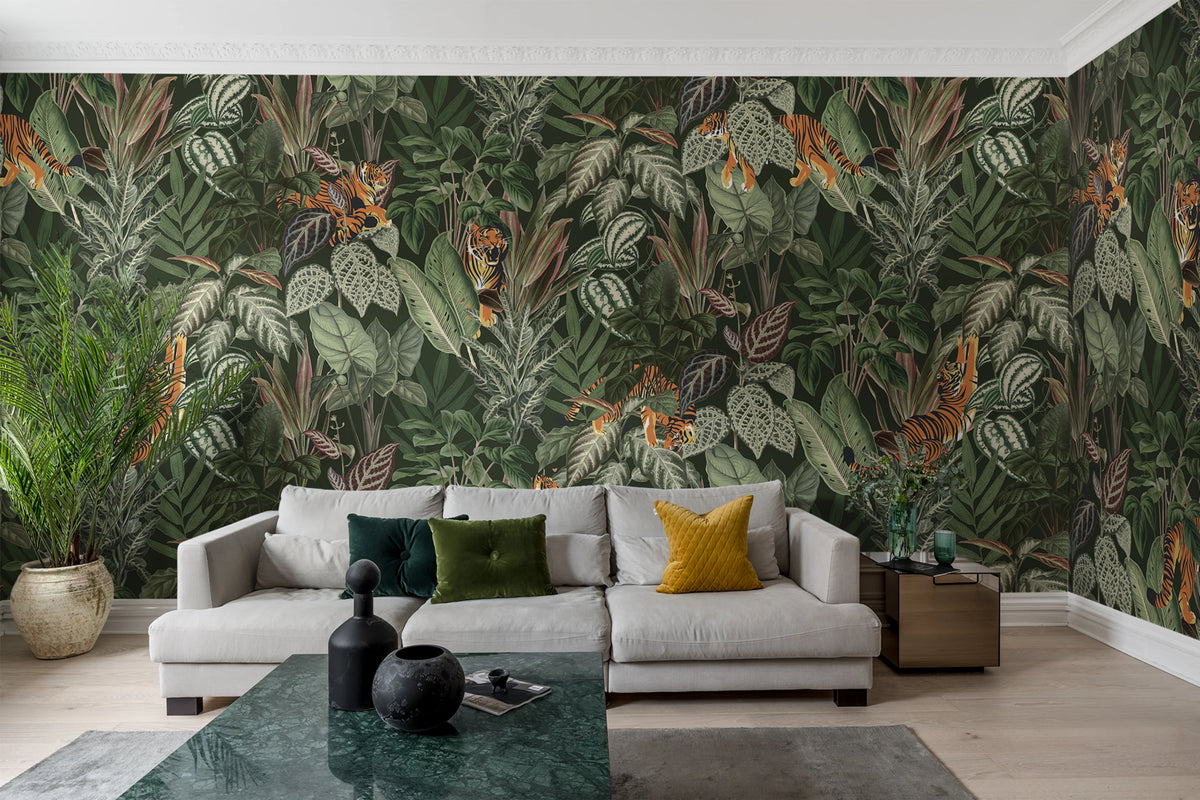 Mischievous Tigers, Lush Mural Wallpaper - room preview 05