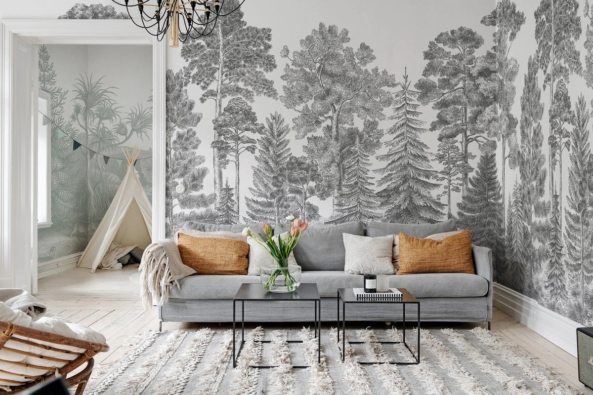 Scandinavian Bellewood, Gray Mural Wallpaper - room preview 05