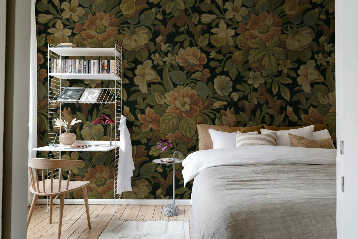 Vintage Flora, Ebony Mural Wallpaper - room preview 05