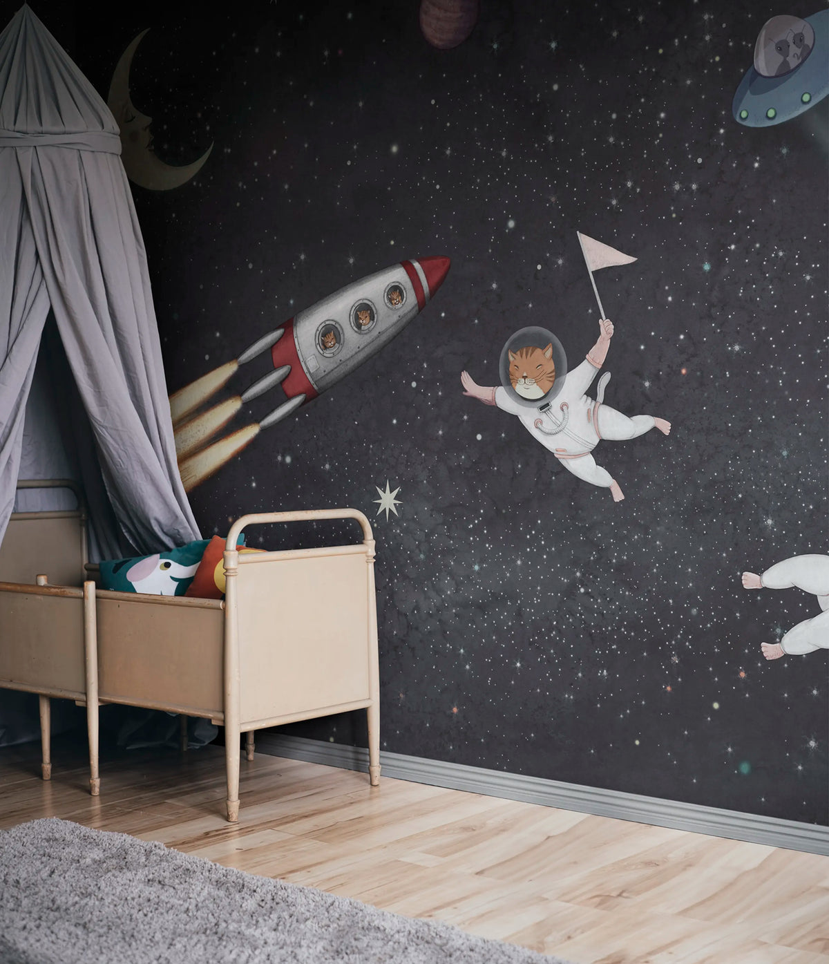 Space Cats, Midnight Mural Wallpaper - room preview 05