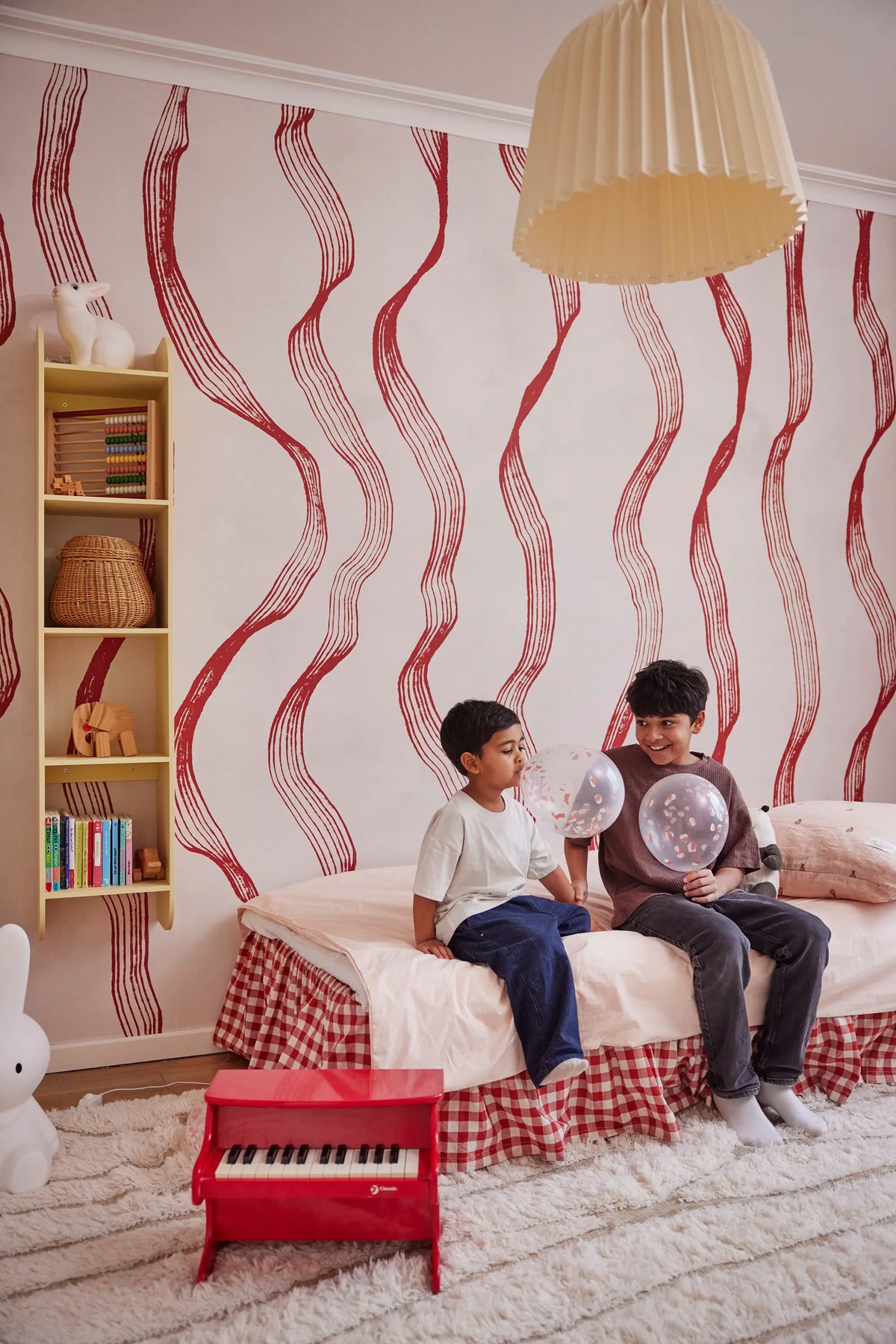 Ribbon Stripe, Red Mural Wallpaper - room preview 05