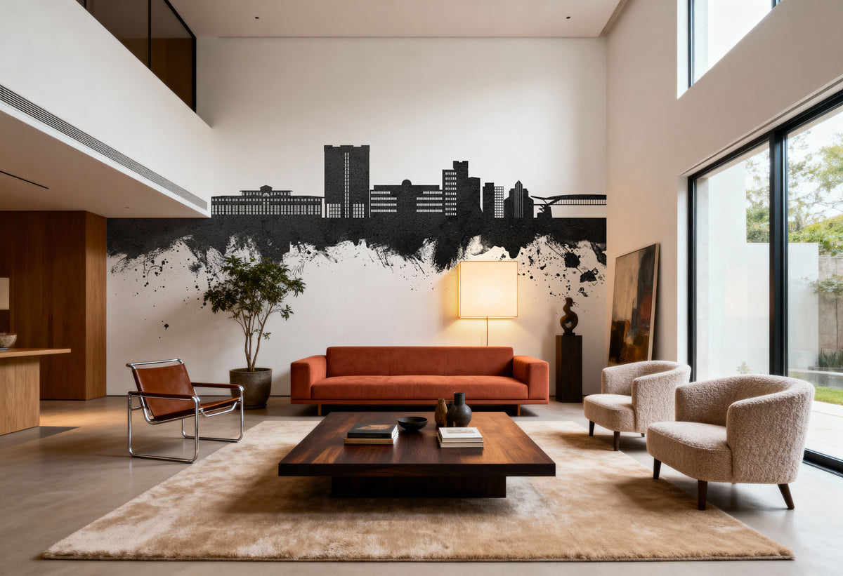 Telford England Skyline Black & White Mural Wallpaper - room preview 06