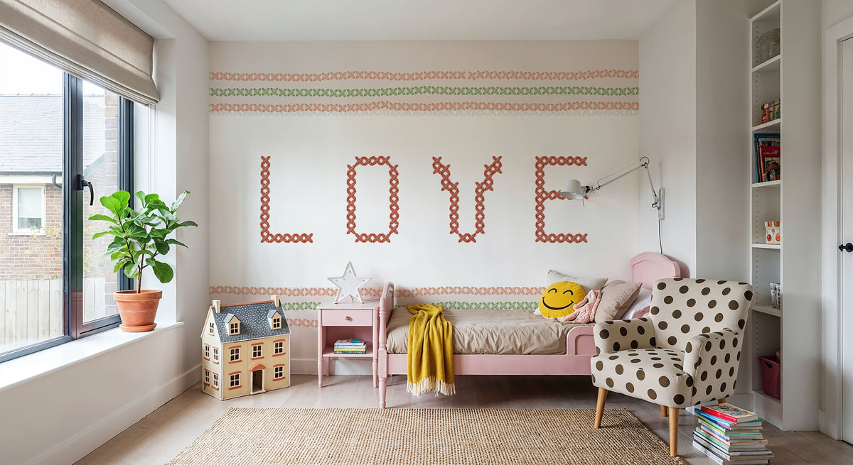 Love Cross Stitch Mural Wallpaper - room preview 06