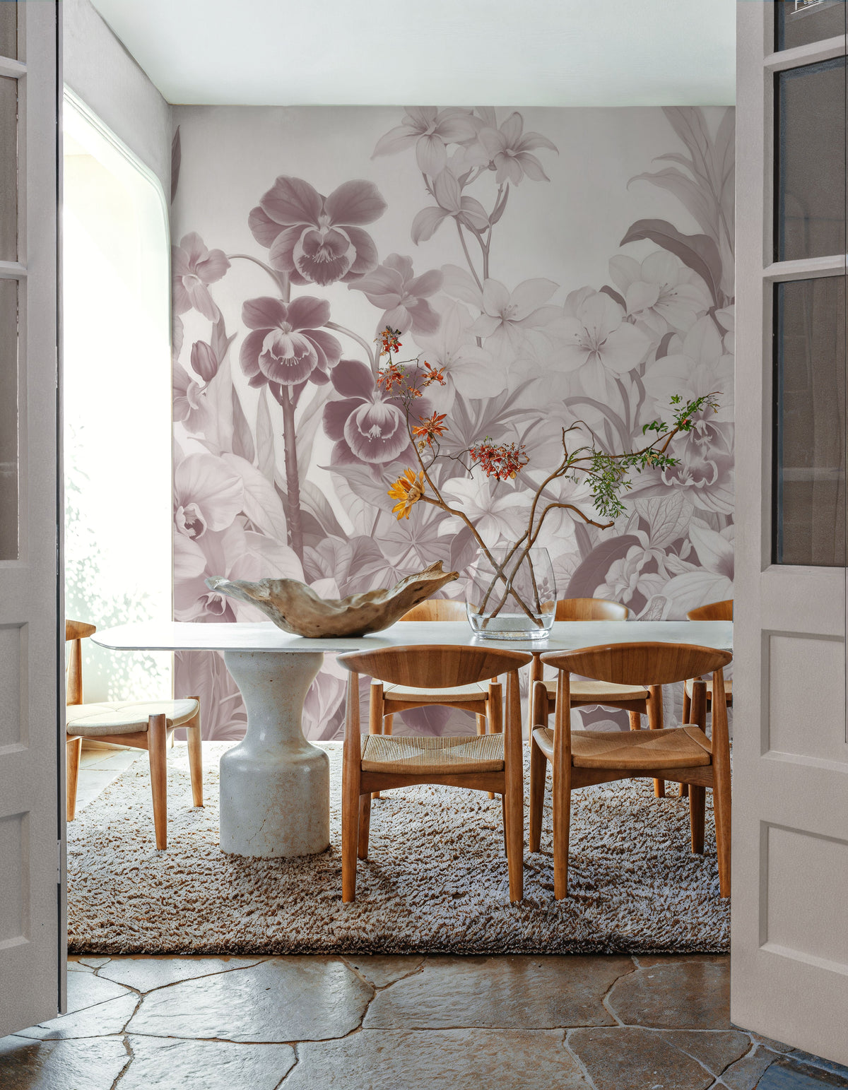The Tenderness of Orchids, Rosy Salmon Mural Wallpaper - room preview 06