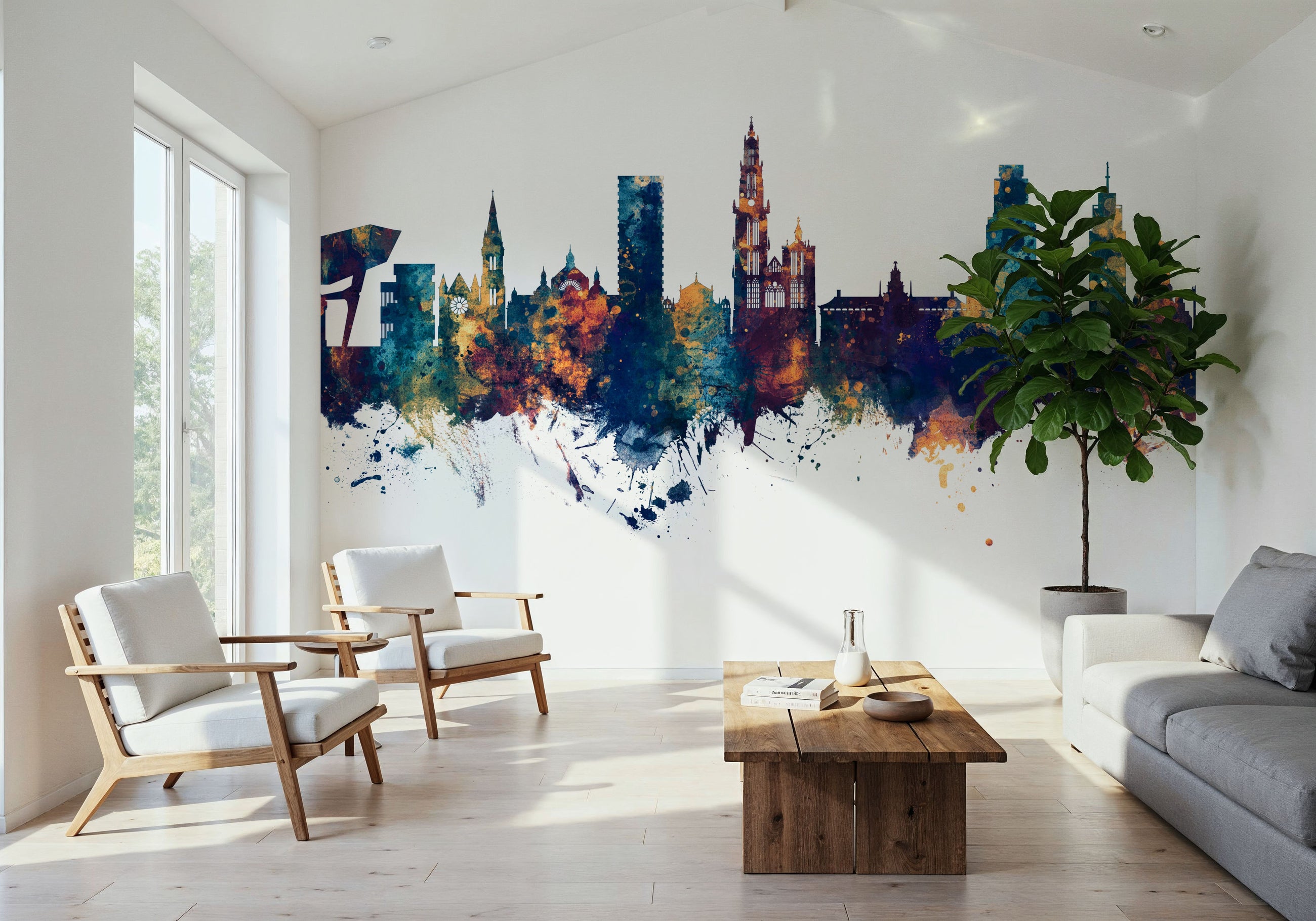 Antwerp Belgium Skyline Blue & Bronze Mural Wallpaper