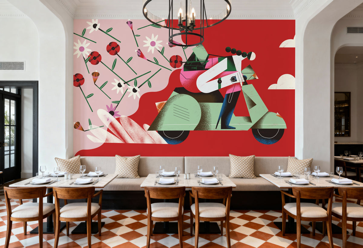 Motorcycle Blossom Mural Wallpaper - room preview 06