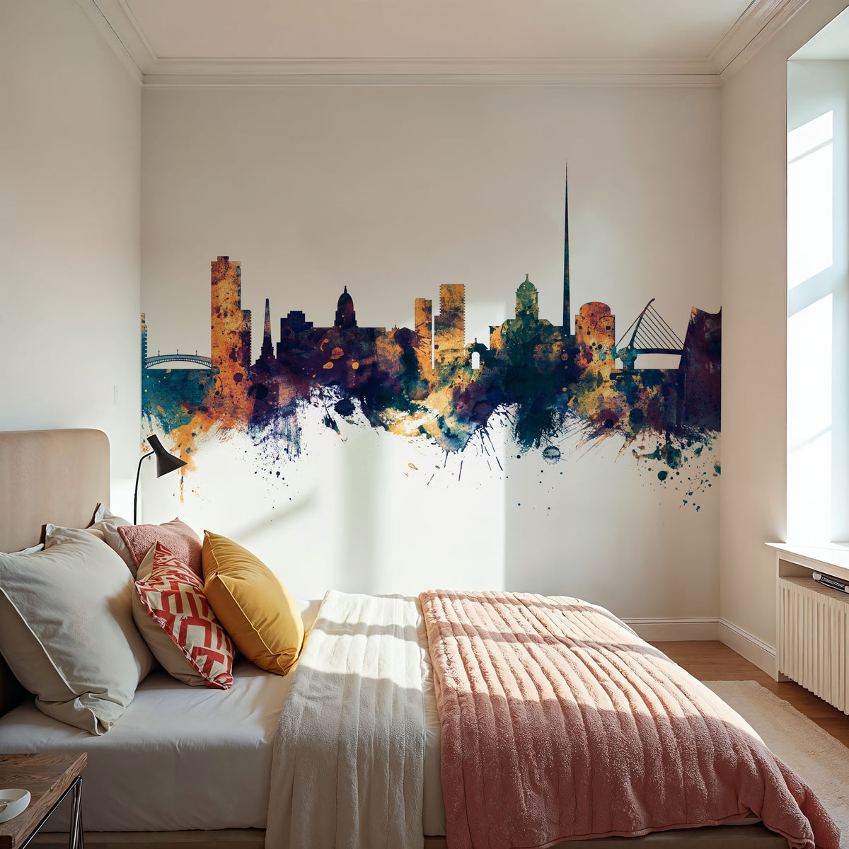 Dublin Ireland Skyline Blue & Bronze Mural Wallpaper - room preview 06