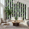 Black & White Stripe Leaves Mural Wallpaper - room preview 06