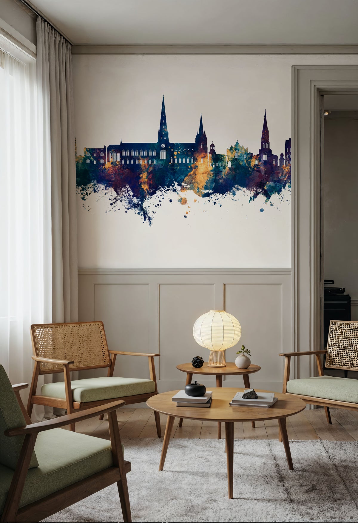 Lichfield England Skyline Blue & Bronze Mural Wallpaper - room preview 06