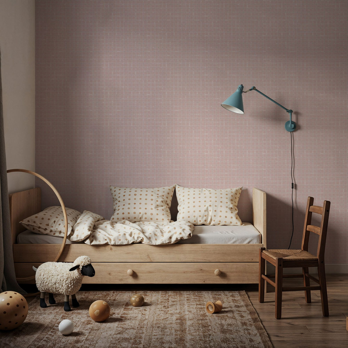 Weathered Checks, Dusty Rose Mural Wallpaper - room preview 06