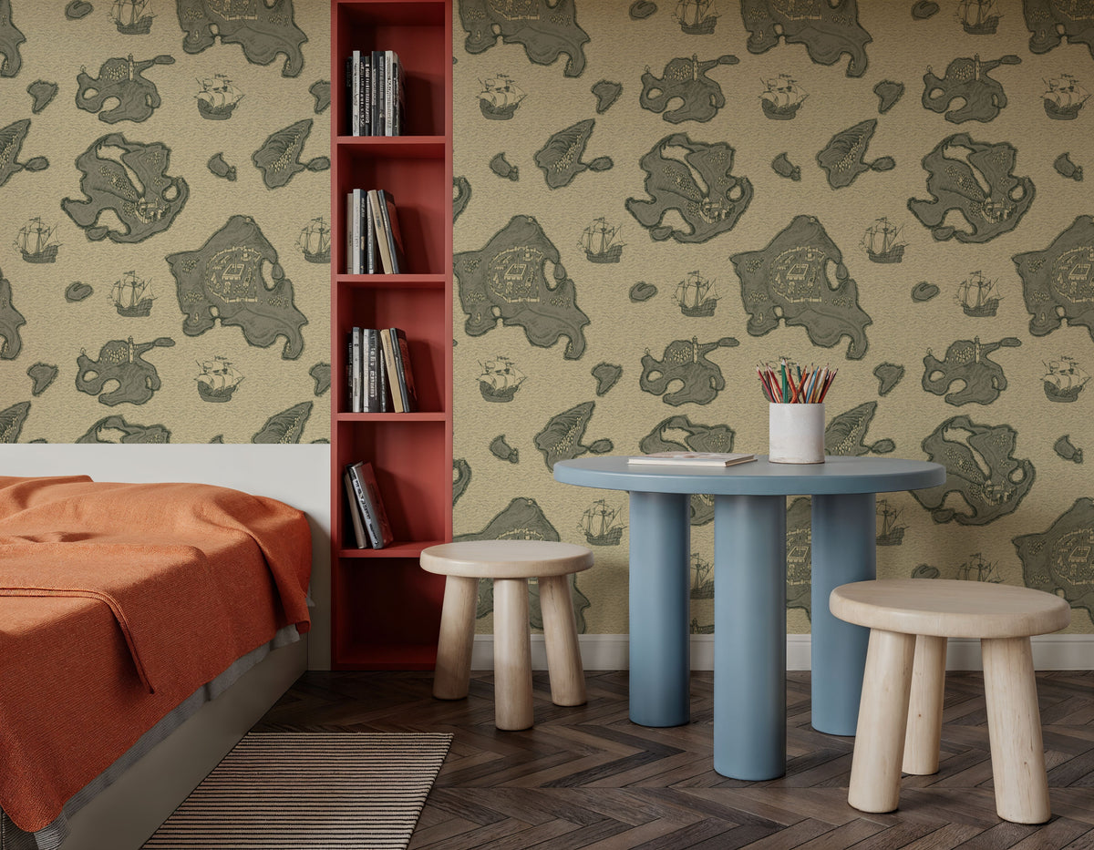 Treasure Map Washed Mural Wallpaper - room preview 06