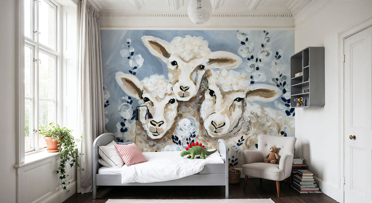 Sheep in the Meadow Mural Wallpaper - room preview 06