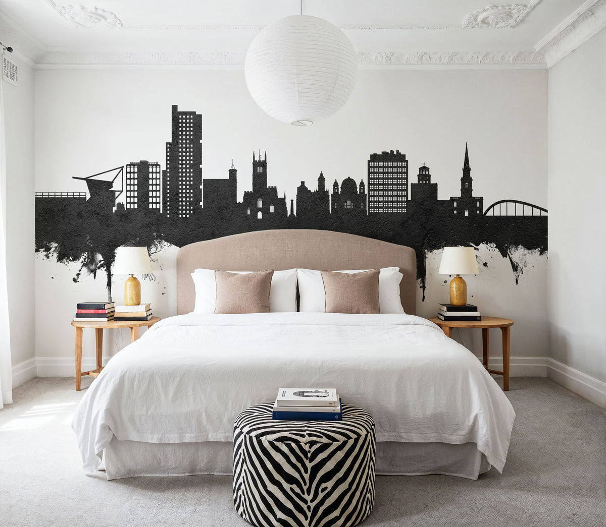 Wolverhampton England Skyline Black & White Mural Wallpaper - room preview 06