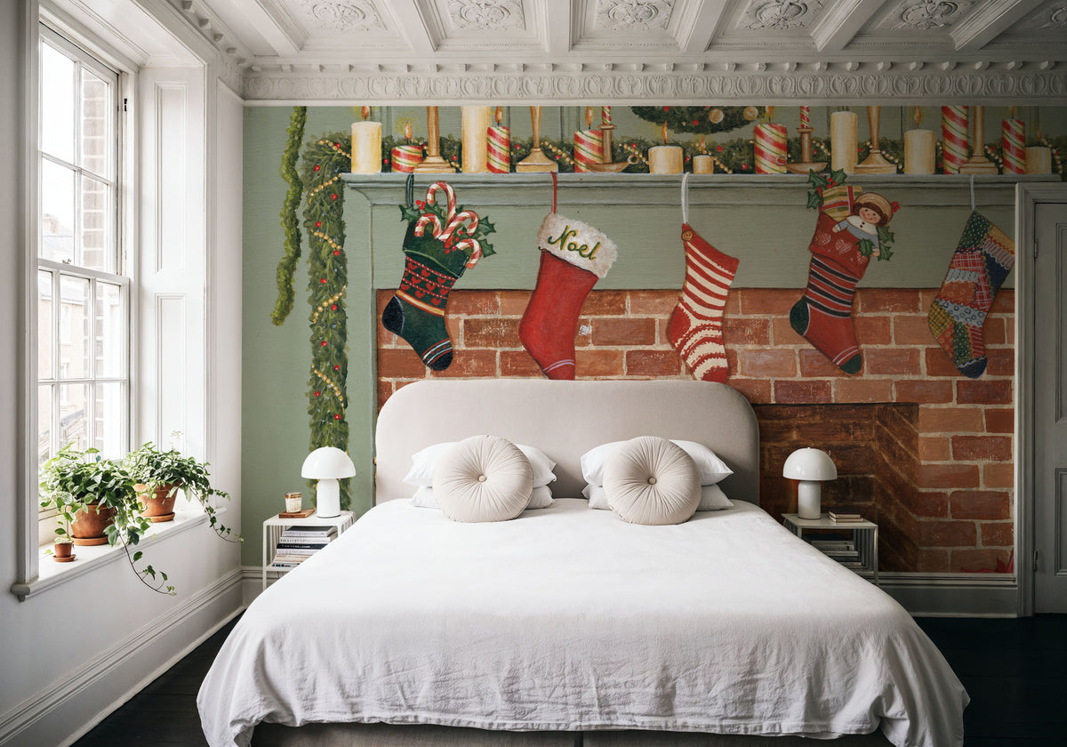Home For the Holidays I Mural Wallpaper - Red Tone - room preview 06