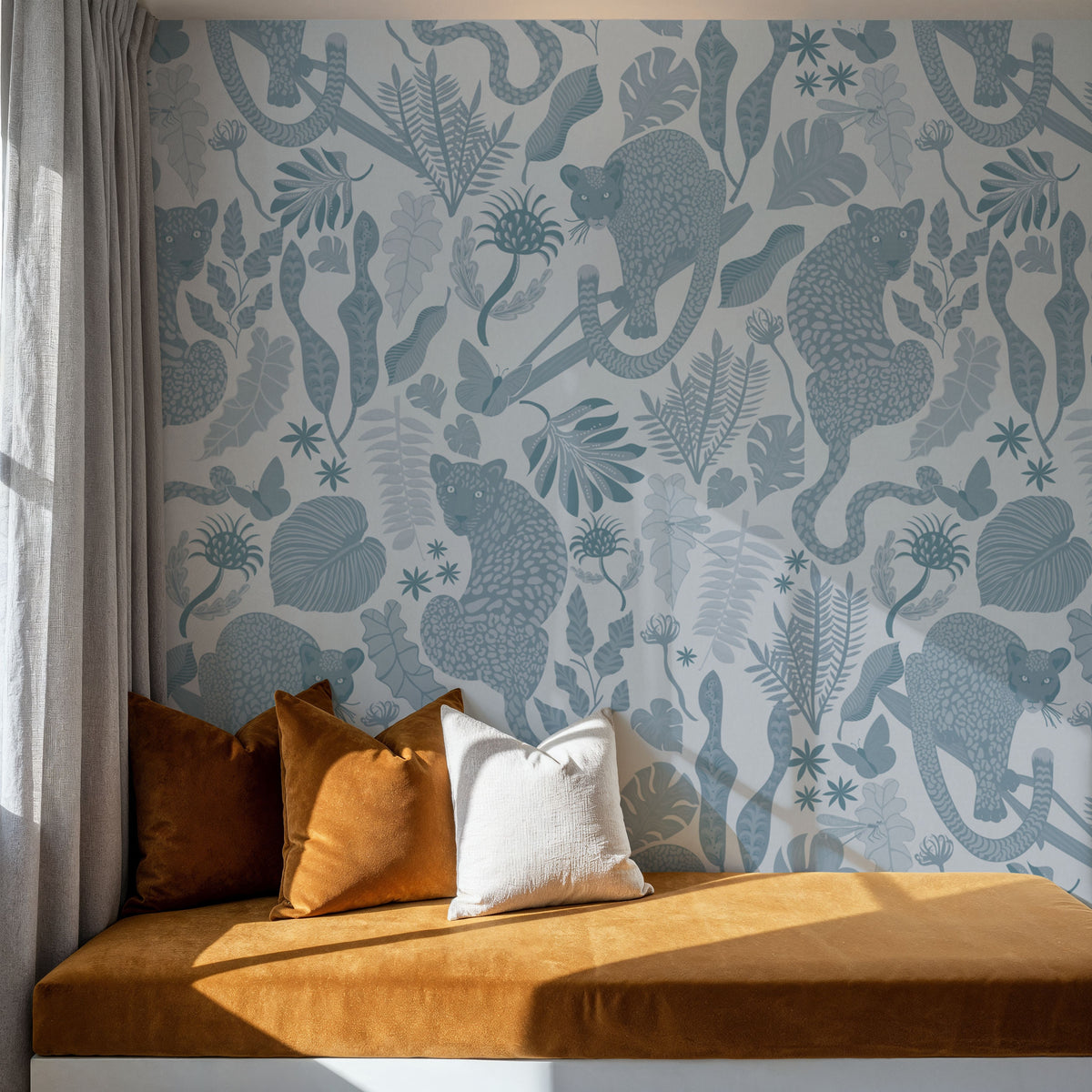 Jungle Leopards Blue Mural Wallpaper - room preview 06