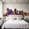 Stamford Connecticut Skyline Purple & Gold Mural Wallpaper - room preview 06