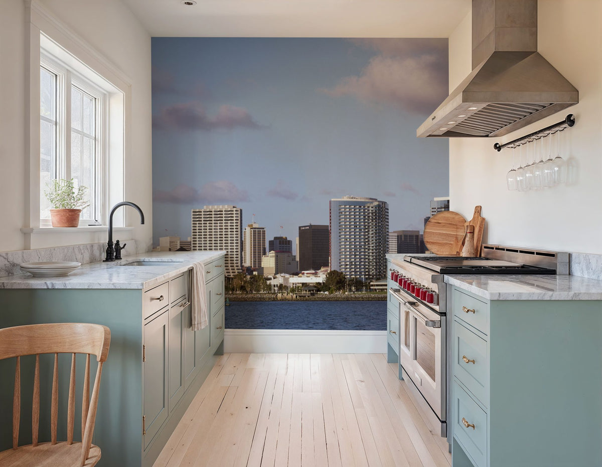 Boston Harbor Twilight Panorama II Mural Wallpaper - room preview 06