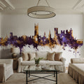 Warwick England Skyline Purple & Gold Mural Wallpaper - room preview 06