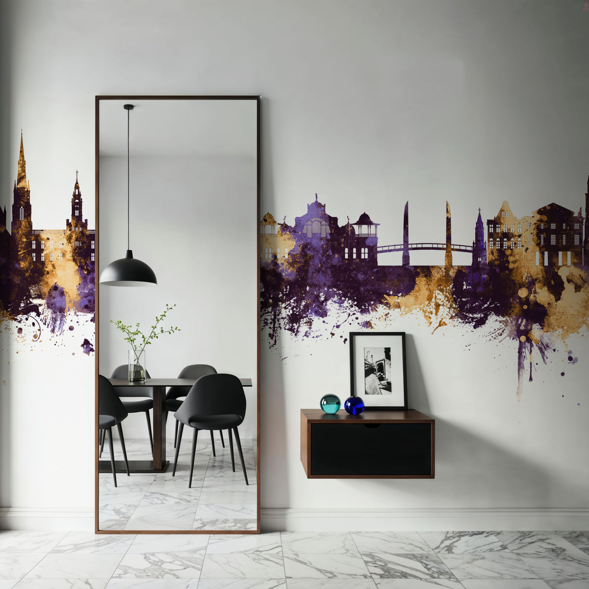 Torquay England Skyline Purple & Gold Mural Wallpaper - room preview 06