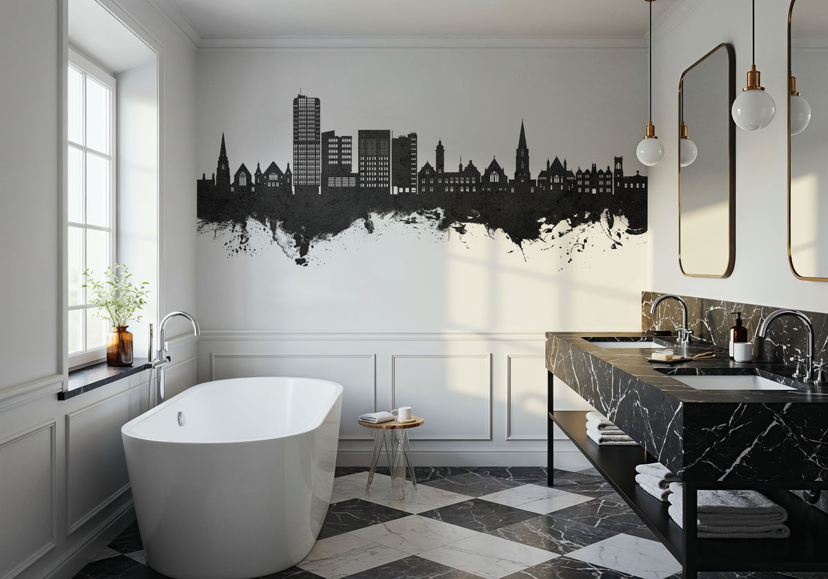 Swindon England Skyline Black & White Mural Wallpaper - room preview 06