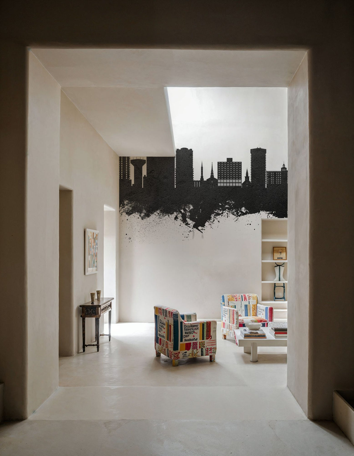 Virginia Beach Skyline Black & White Mural Wallpaper - room preview 06
