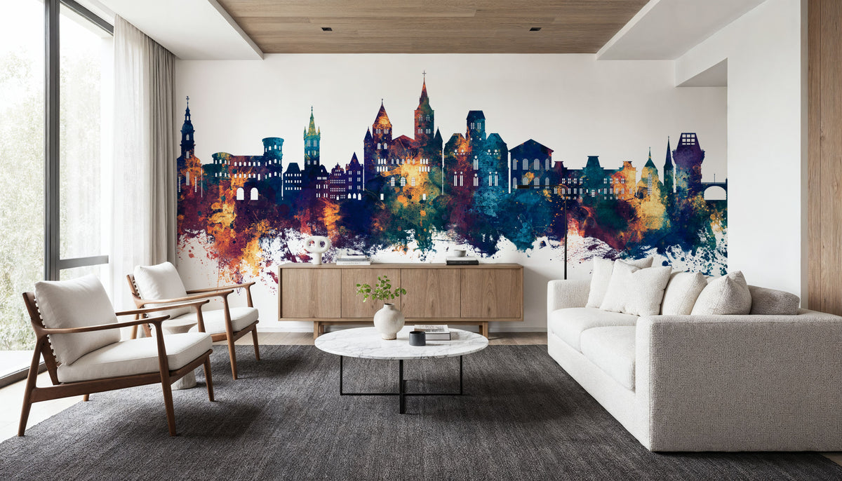Trier Germany Skyline Blue & Bronze Mural Wallpaper - room preview 06