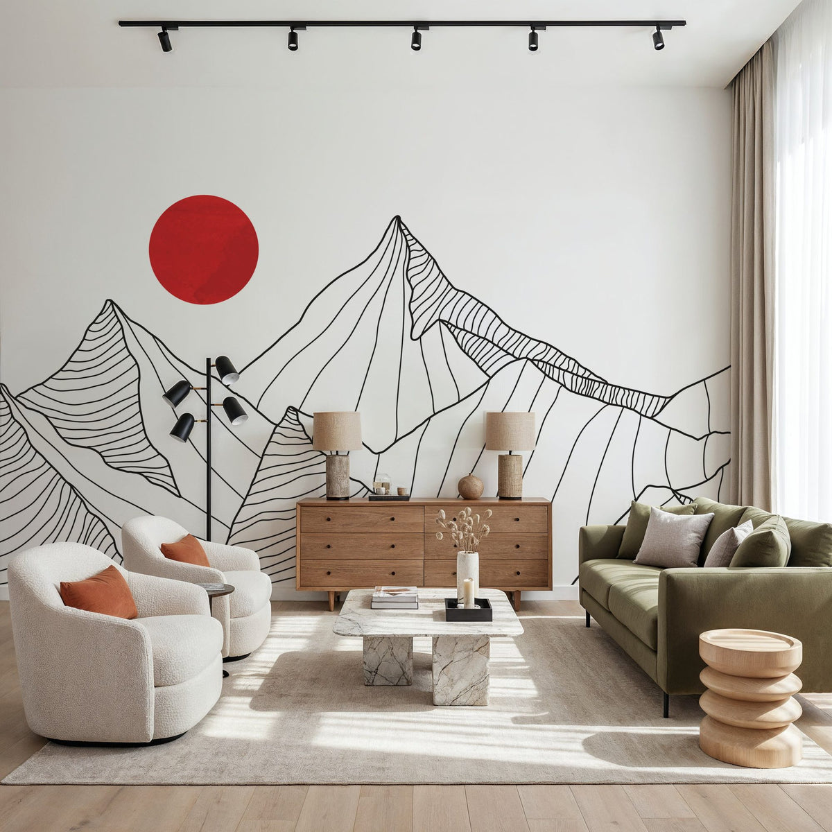 Line Mountain Sun Mural Wallpaper - room preview 06