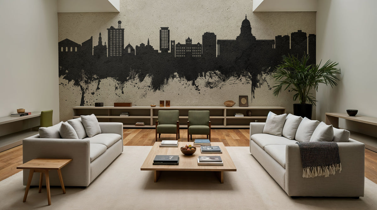 Madison Wisconsin Skyline Concrete Mural Wallpaper - room preview 06