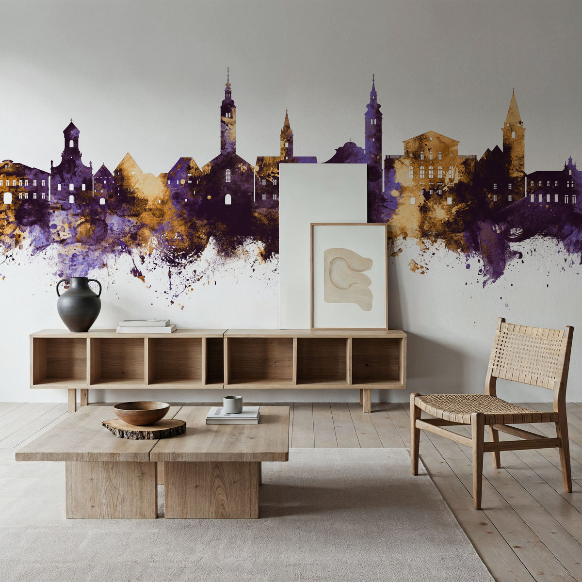 Varaždin Croatia Skyline Purple & Gold Mural Wallpaper - room preview 06